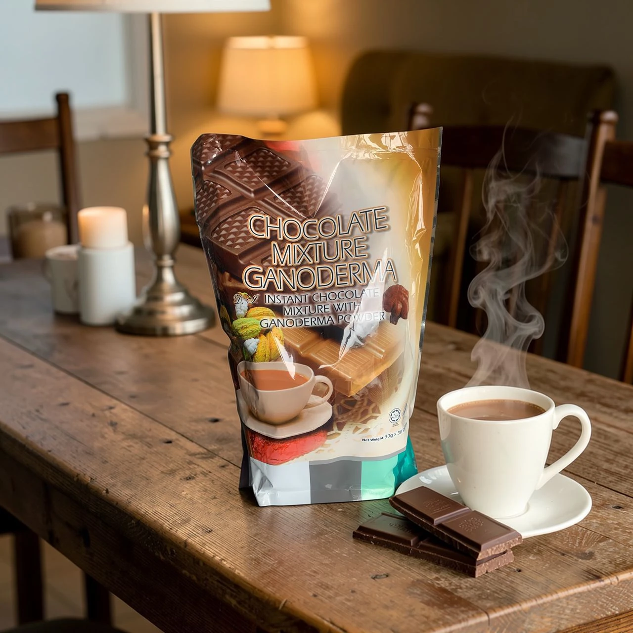 INSTANT CHOCOLATE MIXTURE WITH GANODERMA COFFEE