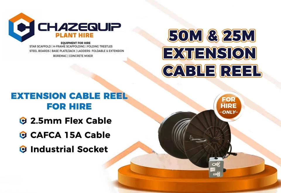 EXTENSION CABLE REEL FOR HIRE